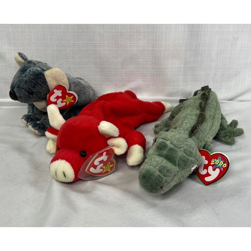 Ty Beanie Babies Lot Snort Red Bull Swampy Alligator Eucalyptus Koala With Tags